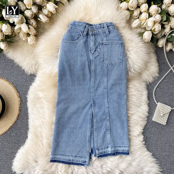 

suits new summer women casual high waist medium length vintage split asymmetry slim denim skirts female, Black