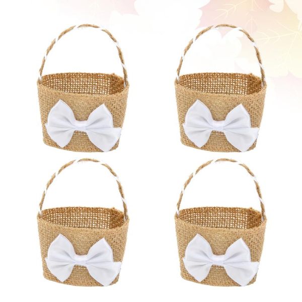 

4pcs creative bowknot linen basket beautiful candy storage holder flower wedding supplies gift wrap