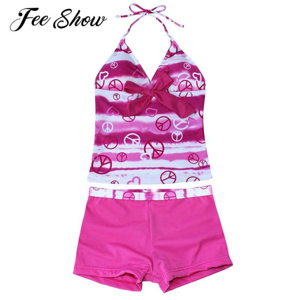 

summer girl's printed swimsuit brazilian swimwear halter tankini sets swimming pads bra+bikini bottoms bathing suits beachwear one-piec, Black