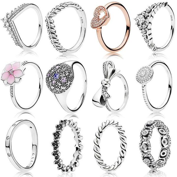 

wedding rings classic silver color with crown bow flower love crystal & party wide ring for women jewelry, Slivery;golden