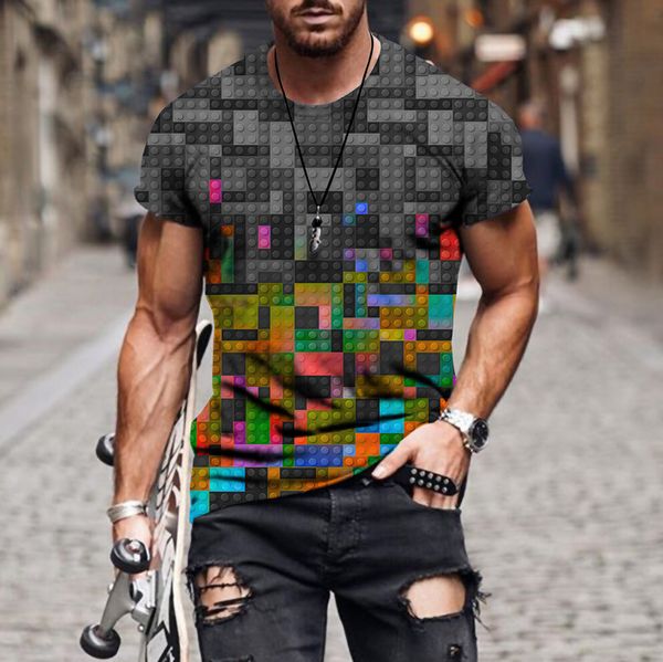 

tees,polos plus-size fashion man men's creative lego 3d digital printing round neck t-shirt