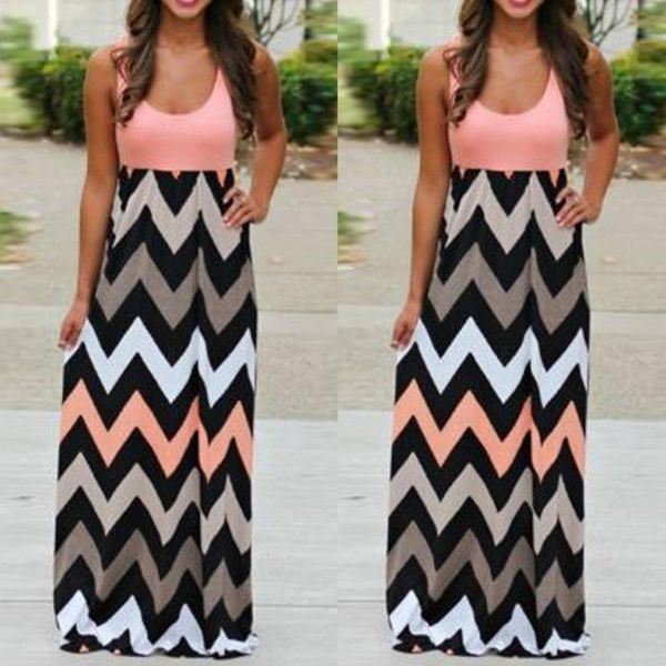 

casual dresses 2021 womens striped long boho dress lady beach summer sundrss maxi plus size sleevele women dress#2, Black;gray