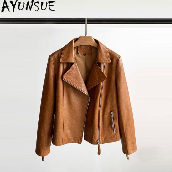 

genuine leather jacket women motorcycle woman coat real sheepskin coats and jackets chaqueta de mujer 2021 women's & faux, Black