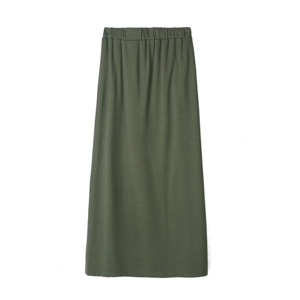 

skirts slit midi skirt women basic casual solid mid length, Black