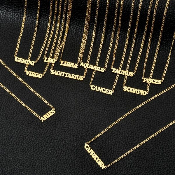 

pendant necklaces 12 zodiac constellations pendants for women men gold color figaro chain letter fashion jewelry birthday gifts, Silver