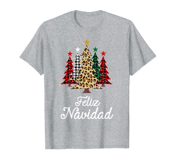 

feliz navidad trees with buffalo plaid leopard design gift t-shirt, White;black