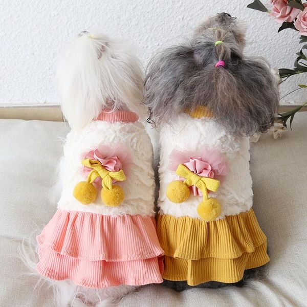 

dog apparel skirts for autumn and winter pleated skirt bow decor pet clothes cotton padded vestiti per cani cat dresses