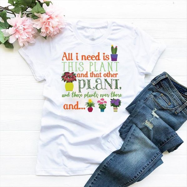 

plants cactus printed women t shirt short sleeve loose tee clothes graphic, White