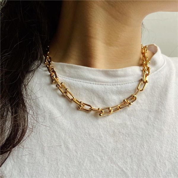 

chains punk chain necklace for women 2021 design gold color thick charm necklaces statement jewelry, Silver