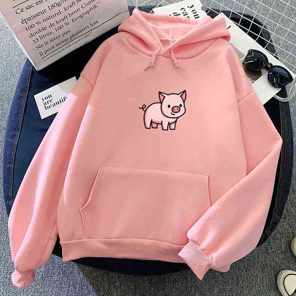 

cartoon print pig hoodie oversize harajuku sweatshirt gothic aesthetic clothing kpop hoodies with pocket kawaii clothes for teen, Black