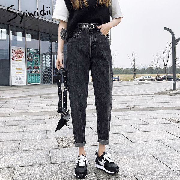 

gray high waist mom jeans woman plus size boyfriend jeans for women denim pants washed blue harem pants 20220 spring summer 210417