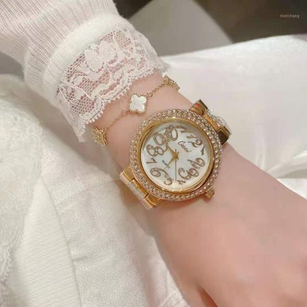 

wristwatches fashion gold watch women quartz wristwatch dress bracelet waterproof watches with rhinestone, Slivery;brown