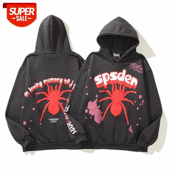 

hip-hop kanye men and women with three-dimensional foaming spider print hooded sweater loose hoodie jacket #2a24, Black