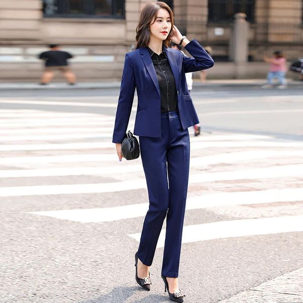 

large size s-4xl professional pants suit two-piece 2021 autumn ladies office jackets slim trousers overalls women's two piece, White