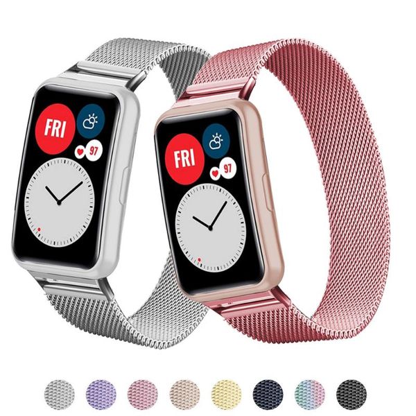

watch bands strap for huawei fit band accessories magnetic loop stainless steel metal bracelet 2021, Black;brown