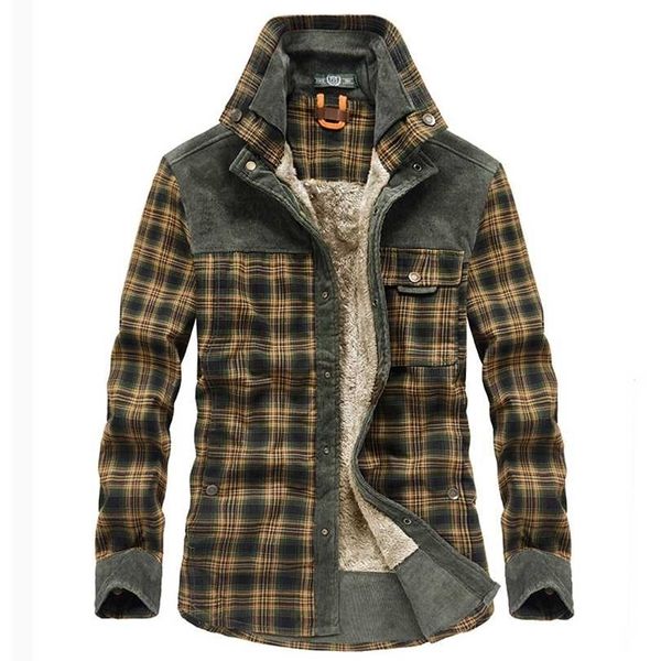 

winter jacket men thicken warm fleece s coats pure cotton plaid military clothes chaquetas hombre size m-3xl 211214, Black;brown