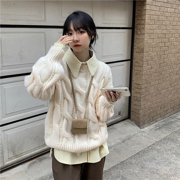 

o-neck solid pullovers women's sweater head love embroidery long-sleeve sweet sweaters korean vintage knitted lady jumpers, White;black
