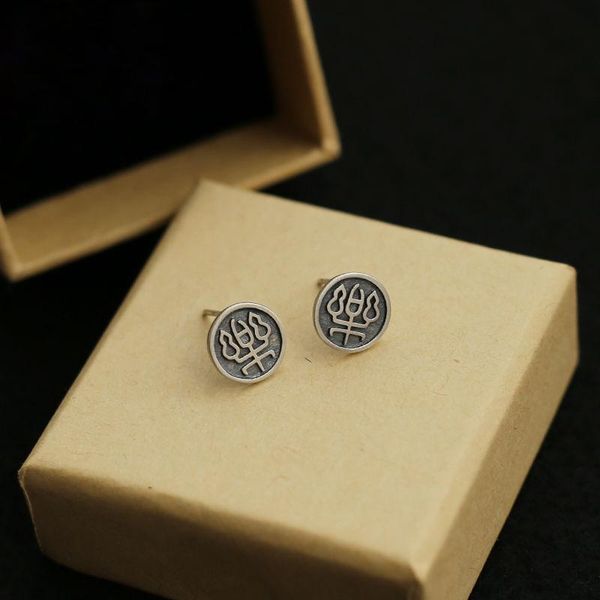 

stud retro 925 sterling silver small seal font embossed music round couple earrings chinese style men and women jewelry, Golden;silver