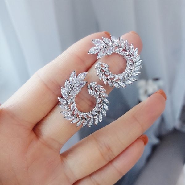 

leaf ring earring aaa zircon fashion simple accessories female, Black