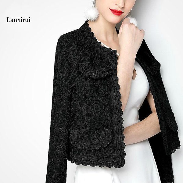 

women's suits & blazers elegant women blazer long sleeve hollow out female jacket lace patchwork office ladies outwear black white plus, White;black