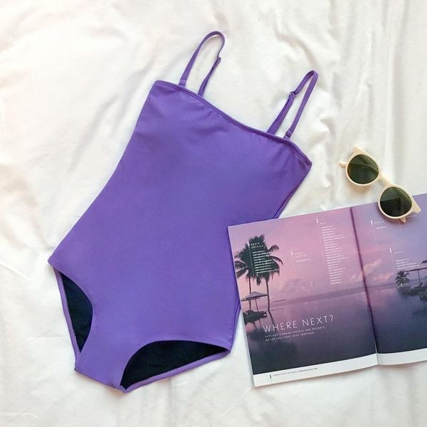 

one-piece suits 2021 simple swimsuit women retro solid color korean spring