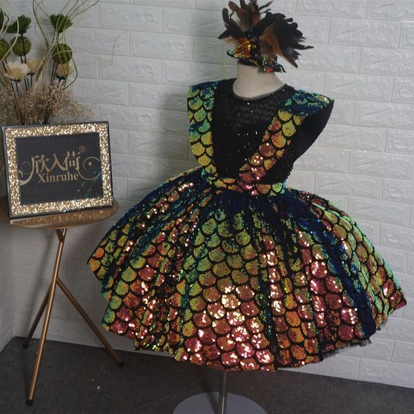

real picture golden sequin flower girls dresses toddler birthday party unique celebrity family matching outfits, Blue