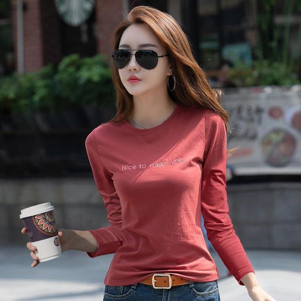 

long sleeve cotton winter women t shirt tee print basic plus size casual shirts for, White