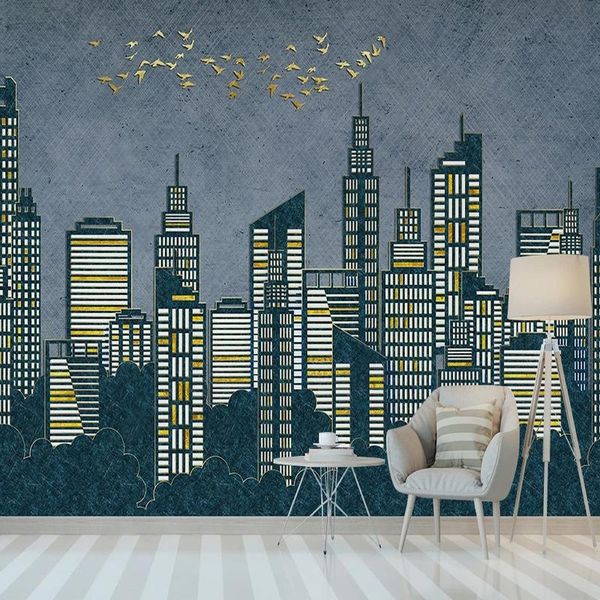 

wallpapers po wallpaper nordic retro geometric golden architecture flying birds mural wall cloth living room tv sofa backdrop walls 3 d