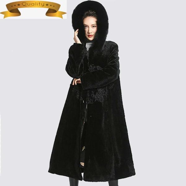

women's fur & faux real women coat sheep shearling winter vintage long coats womens clothing abrigos mujer invierno 2021 9079 yy812, Black