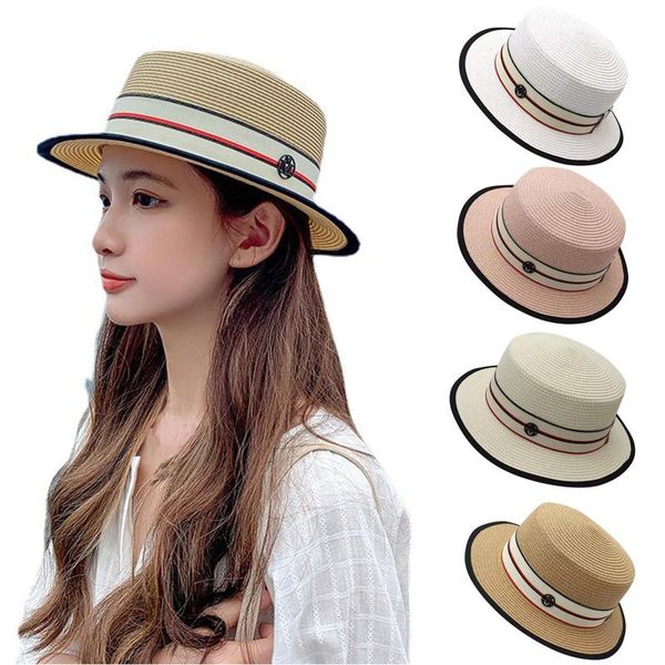 

wide brim hats panama straw hat women beach style summer fisherman female male french sunhat bucket cap unisex, Blue;gray