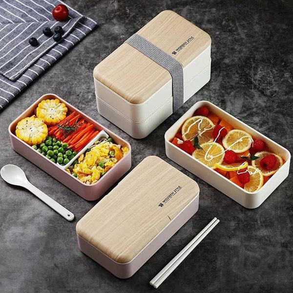 

dinnerware sets microwave wooden style lunch box double layer bento portable container lunchbox bpa free