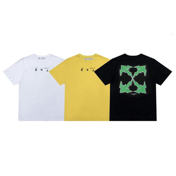 

correct version 2021 summer new fashion brand style off lightning arrstyle green print men's and women's short sleeve t-shirt, White;black