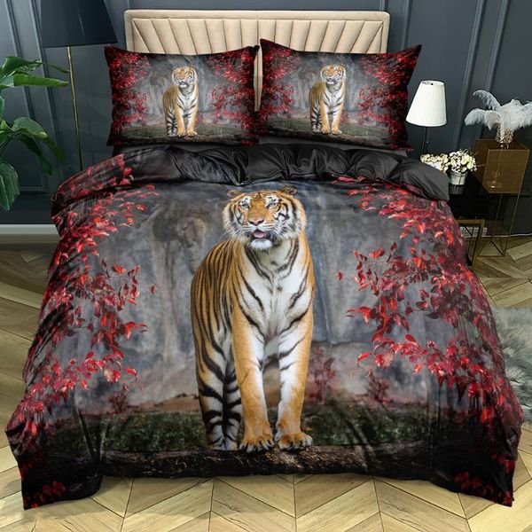 

bedding sets 3d tiger duvet cover black bed linens pillow covers king  single twin double full size 160*200cm animal bedclothes