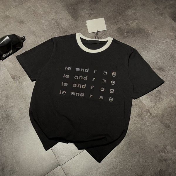 

high version 21 spring and summer new fashion wangjia four row drill letter neckline thread contrast color comfortable simple couple short, White