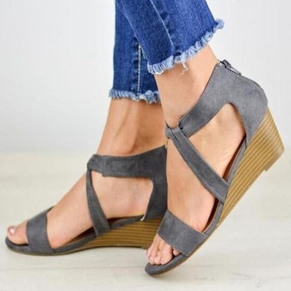 

women summer 2021 female sandal classic cross strap woman rome wedge zippers shoes ladies comfortable footwear plus size sandals, Black