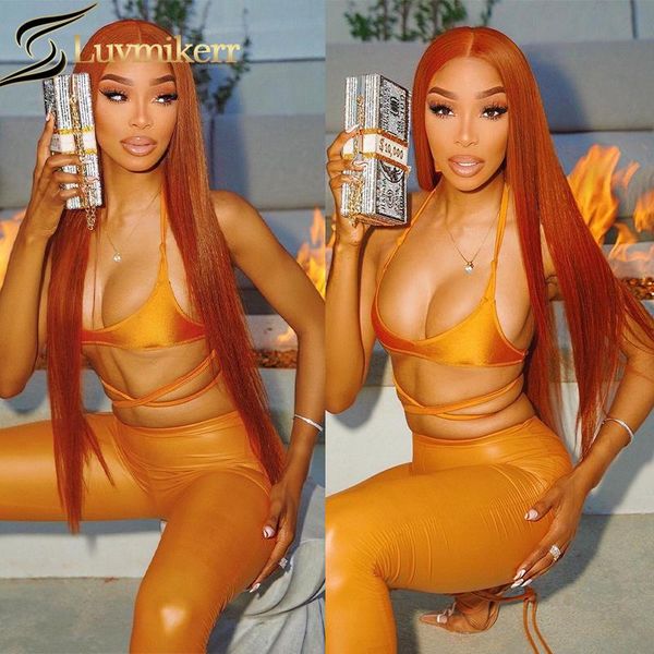 

lace wigs bone straight orange ginger colored 13x6 hd front wig human hair transparent full frontal for black women pre plucked, Black;brown