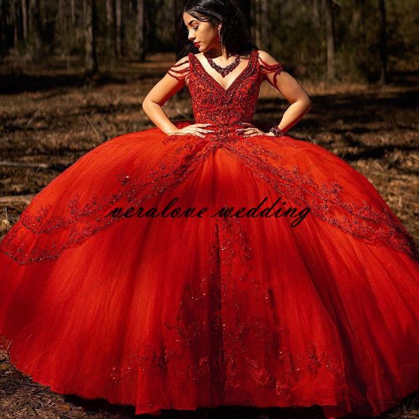 

red princess burgundy ball gown quinceanera dresses o-neck sleeveless sequins lace appliqued sweet 16 girls prom gowns 2021, Blue;red