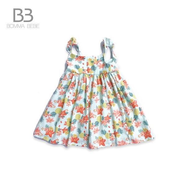 

summer cotton print bow princess dress petal sleeve suspender girls floral skirt, Red;yellow