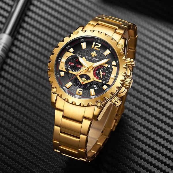 

men watch gold chronograph waterproof male wristwatch relogio masculino 2021 wristwatches, Slivery;brown