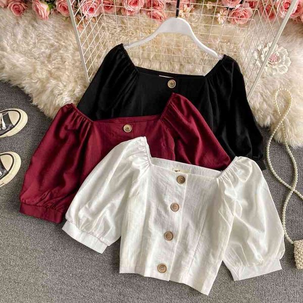 

women's knits & tees summer casual retro square collar short-sleeved short shirt vintage white female design loose girl blous