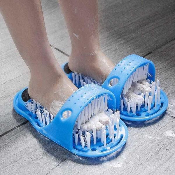 

slippers 2021 plastic bath shoe pumice stone foot scrubber shower brush massager for feet bathroom products care blue, Black
