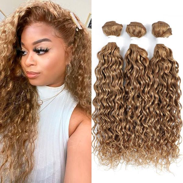 

human hair bulks 27# honey blonde water wave bundles soku brazilian 100% weave non-remy, Black