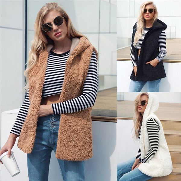

women's vests lanshifei fur vest coat luxury faux lamb women winter furs coats hooded jacket gilet, Black;white