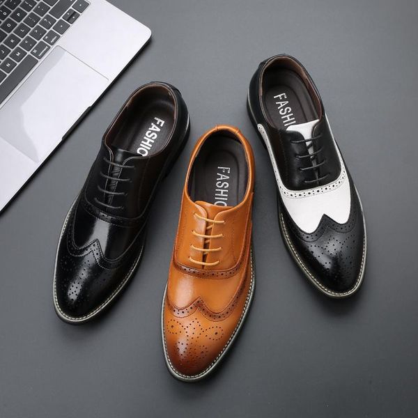 

dress shoes vintage british fashion casual men mixed colors formal leather business wedding brogue loafers, Black
