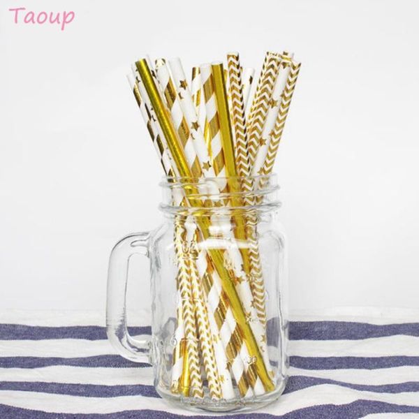 

disposable dinnerware taoup 25pcs metallic gold stripe paper straws drinking happy birthday party decor kids wedding favors straw tableware
