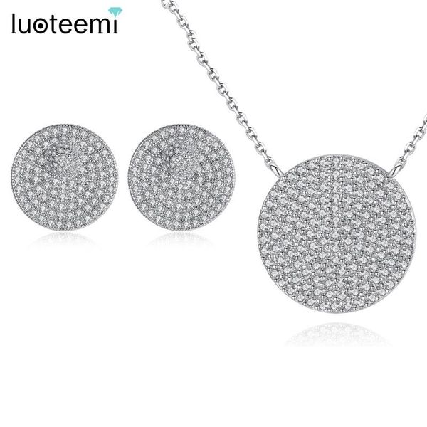 Ohrringe Halskette LUOTEEMI Große Runde Mode Großhandel Schmuck Sets Für Frauen Top Qualität Zirkonia Shinny Kristall Party Weihnachten Gi