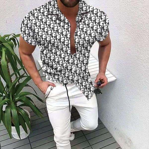 

dresses men's casual slim print shirt short sleeve, White;black