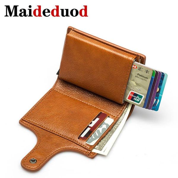

card holders maideduod pu leather holder 2021 men wallet women smart slim rfid ladies case vintage solid money bag, Brown;gray