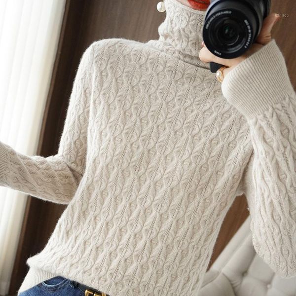 

women's sweaters autumn and winter cashmere sweater woman high neck pullover casual knit korean style 100% pure wool slim women jacket, White;black
