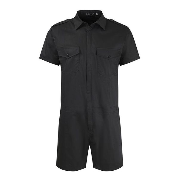 

men's hoodies & sweatshirts tooling jumpsuit 2021 summer slim zipper one-piece suit personality short-sleeved shorts, Black